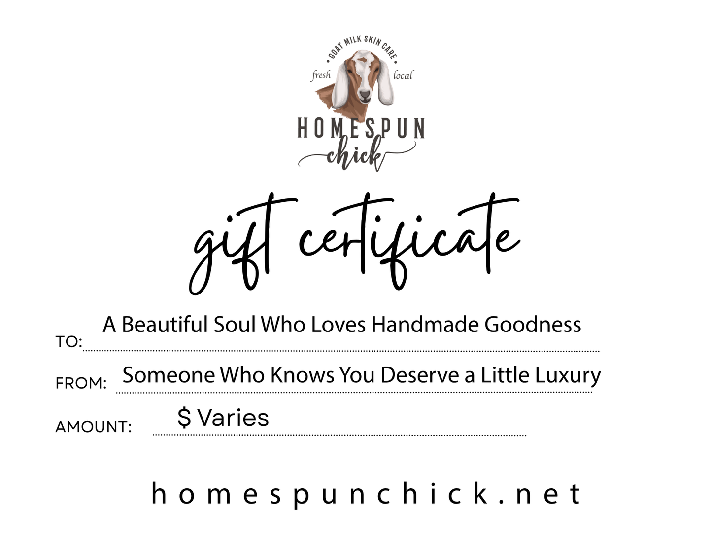 HomeSpun Chick Gift Card
