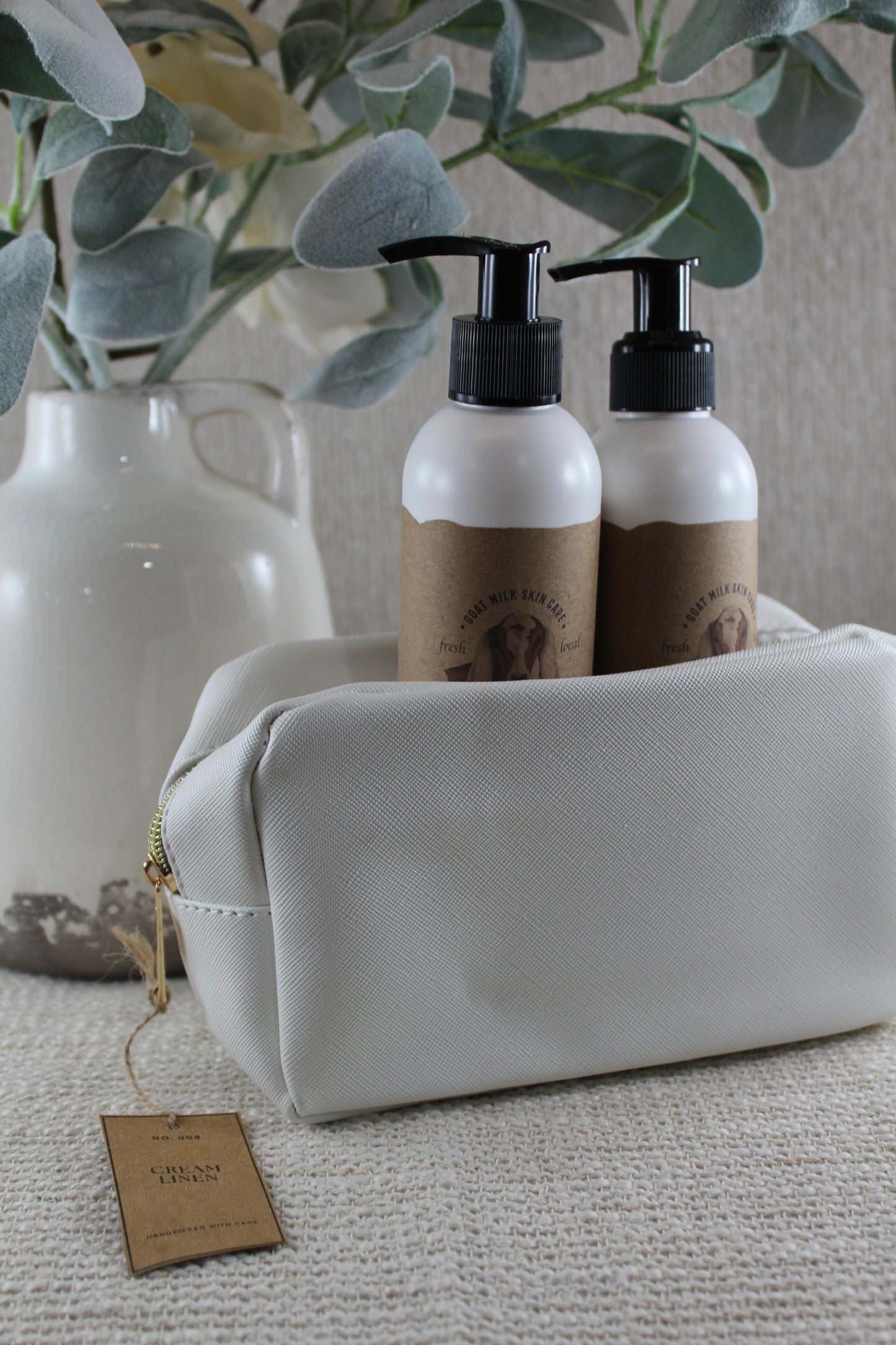 Cream Linen Cosmetic Case- (Case Only)